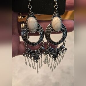 Paparazzi Silver and Cream Chandelier Earrings